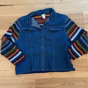 Koret Petites Denim/Sweater Jacket Women XL Blue Southwestern Aztec Knit 90s